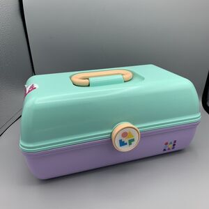 Vtg Caboodles Make Up Case Model 5625 Teal Purple Mirror 2 Tier Vanity Travel
